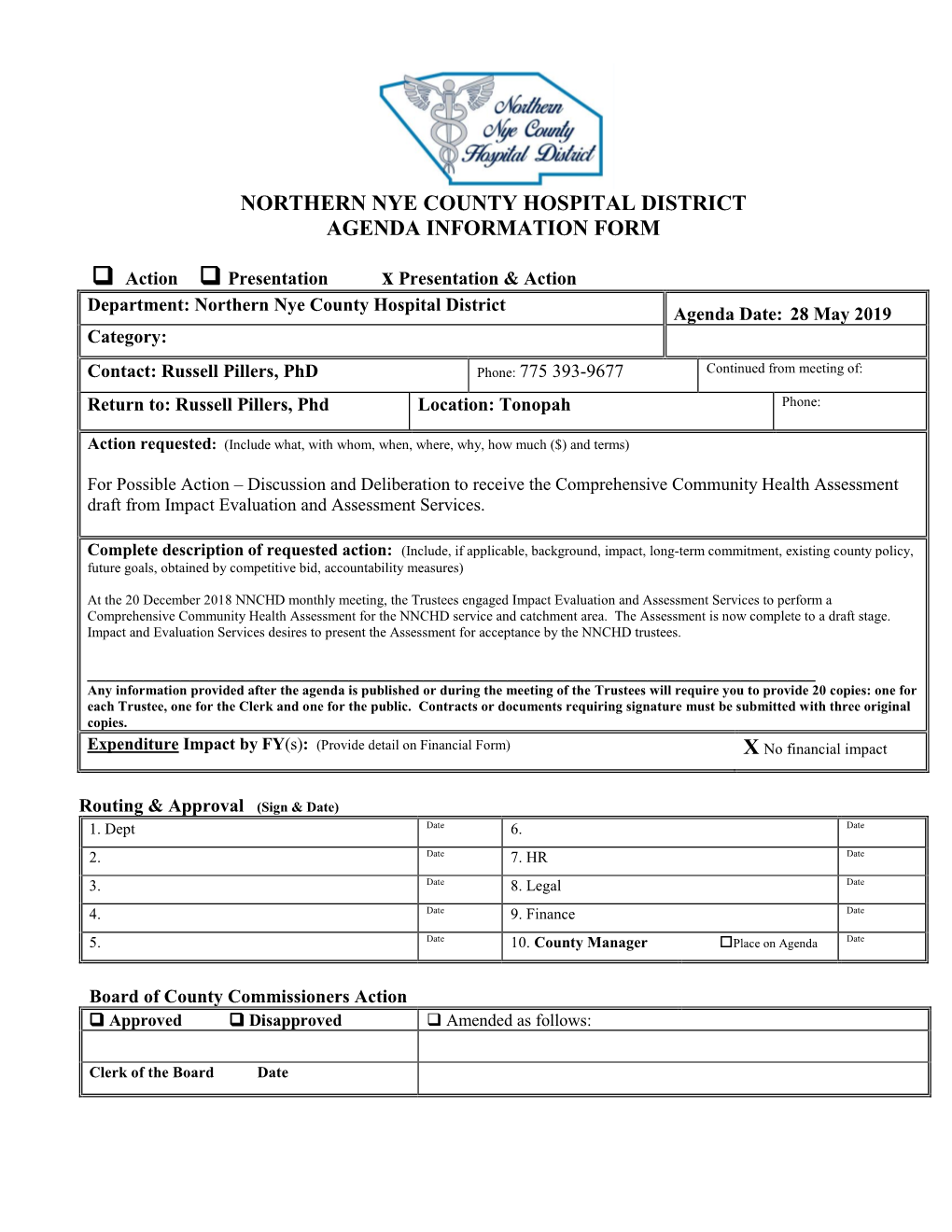 Northern Nye County Hospital District Agenda Information Form