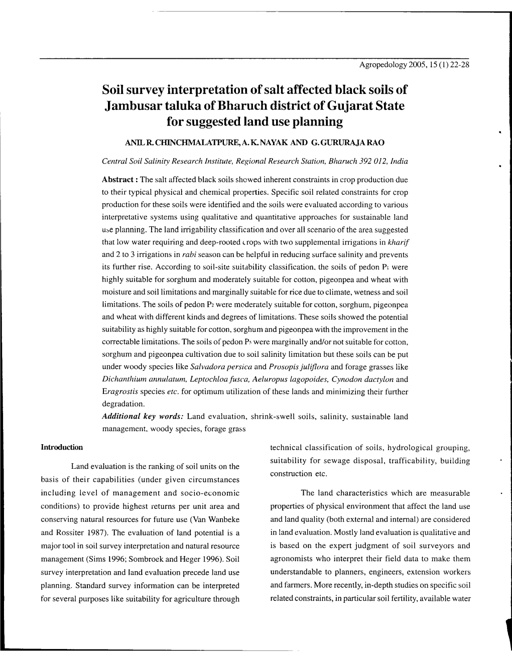 Soil Survey Interpretation of Salt Affected Black Soils of Jambusar Taluka of Bharuch District of Gujarat State for Suggested Land Use Planning