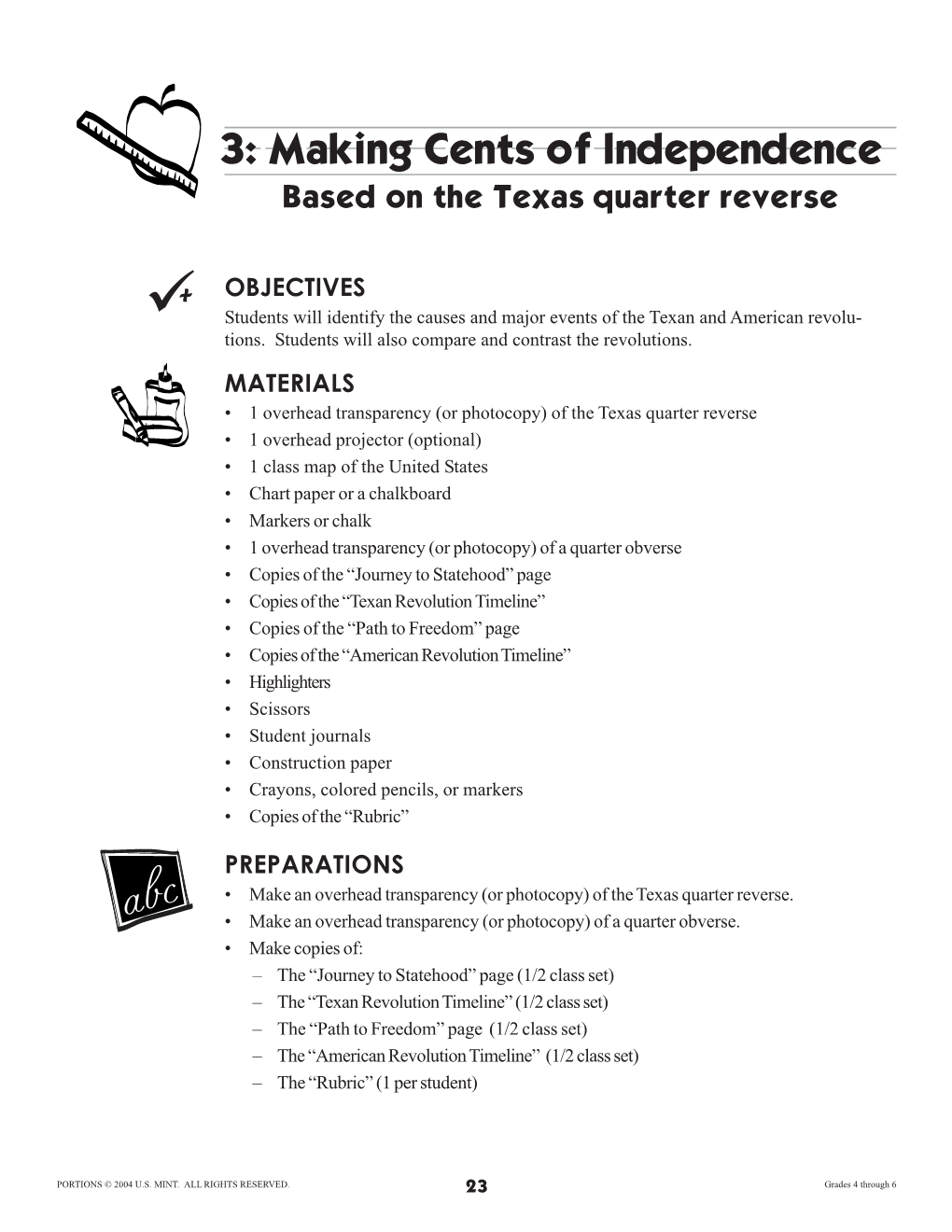 50 State Quarters Lesson Plans 2004