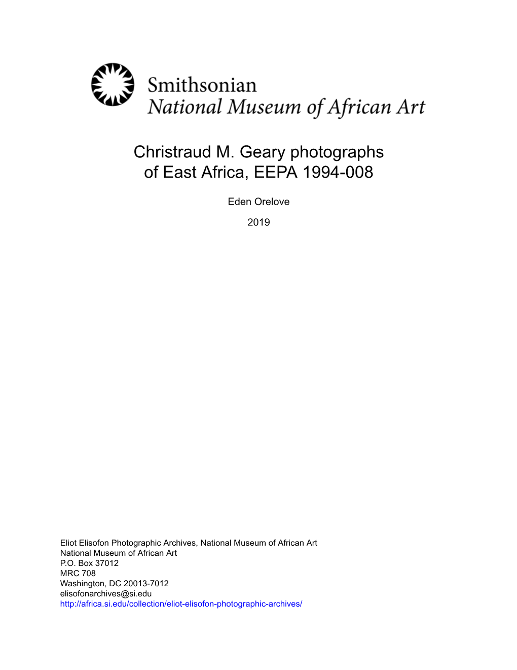 Christraud M. Geary Photographs of East Africa, EEPA 1994-008