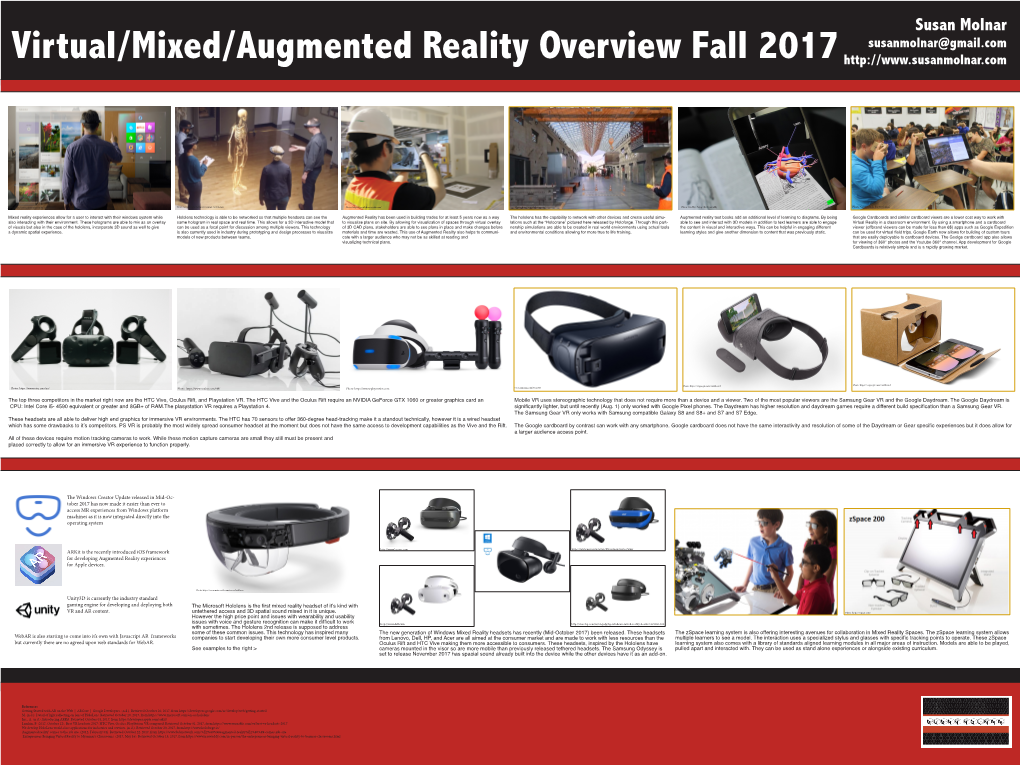 Susan Molnar Susanmolnar@Gmail.Com Virtual/Mixed/Augmented Reality Overview Fall 2017