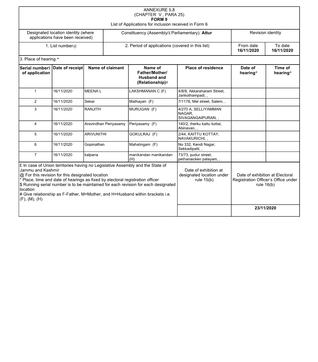 Annexure 5.8 (Chapter V , Para 25) Form 9