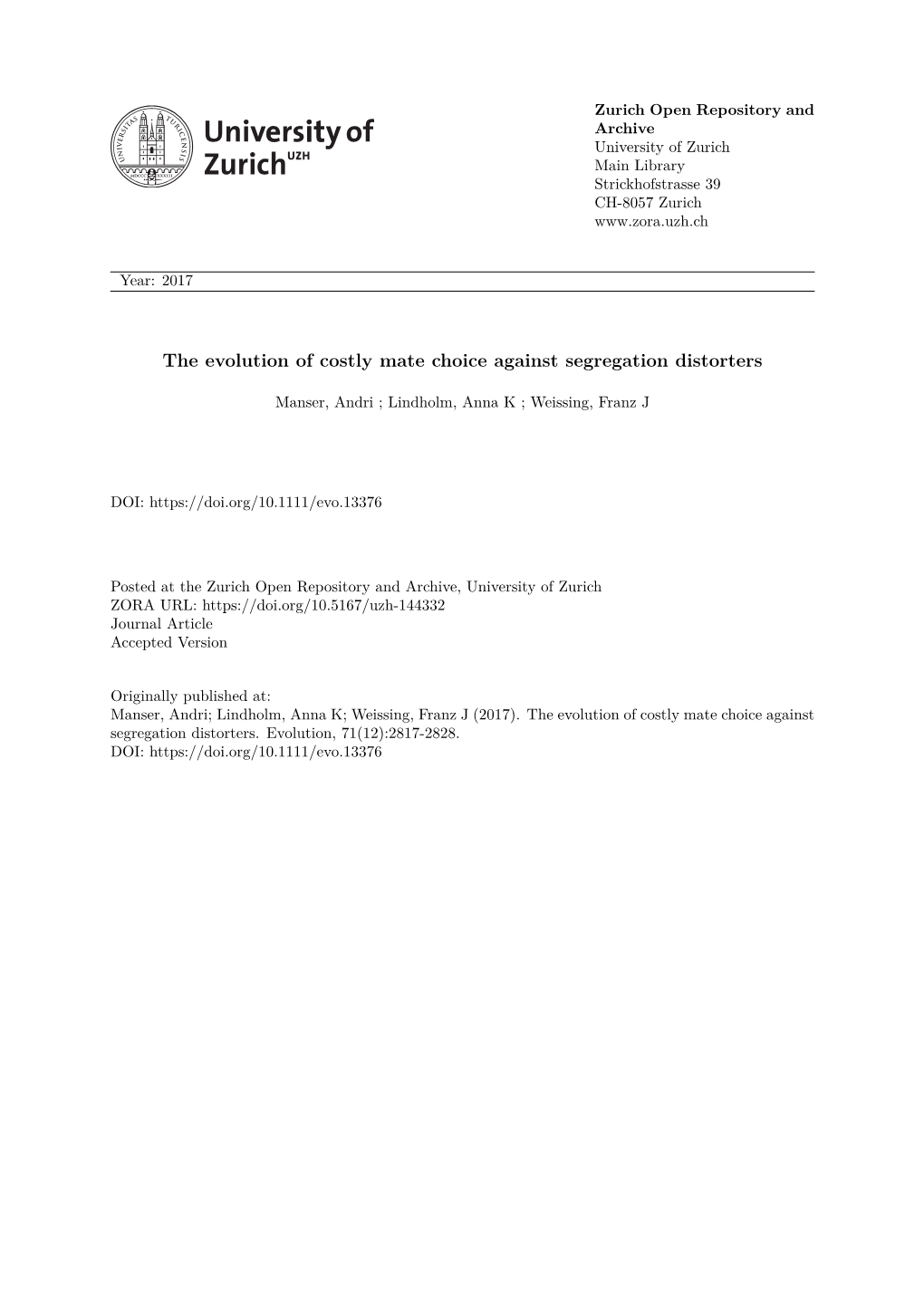 'The Evolution of Costly Mate Choice Against Segregation Distorters'