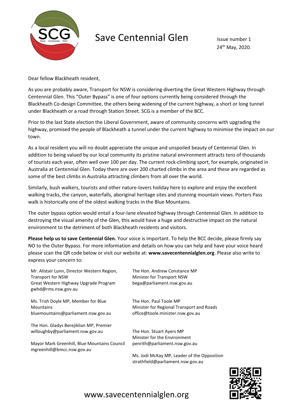 Letter to Blackheath Residents, Issue 1, 24 May