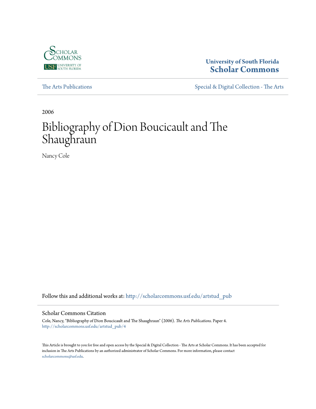 Bibliography of Dion Boucicault and the Shaughraun Nancy Cole