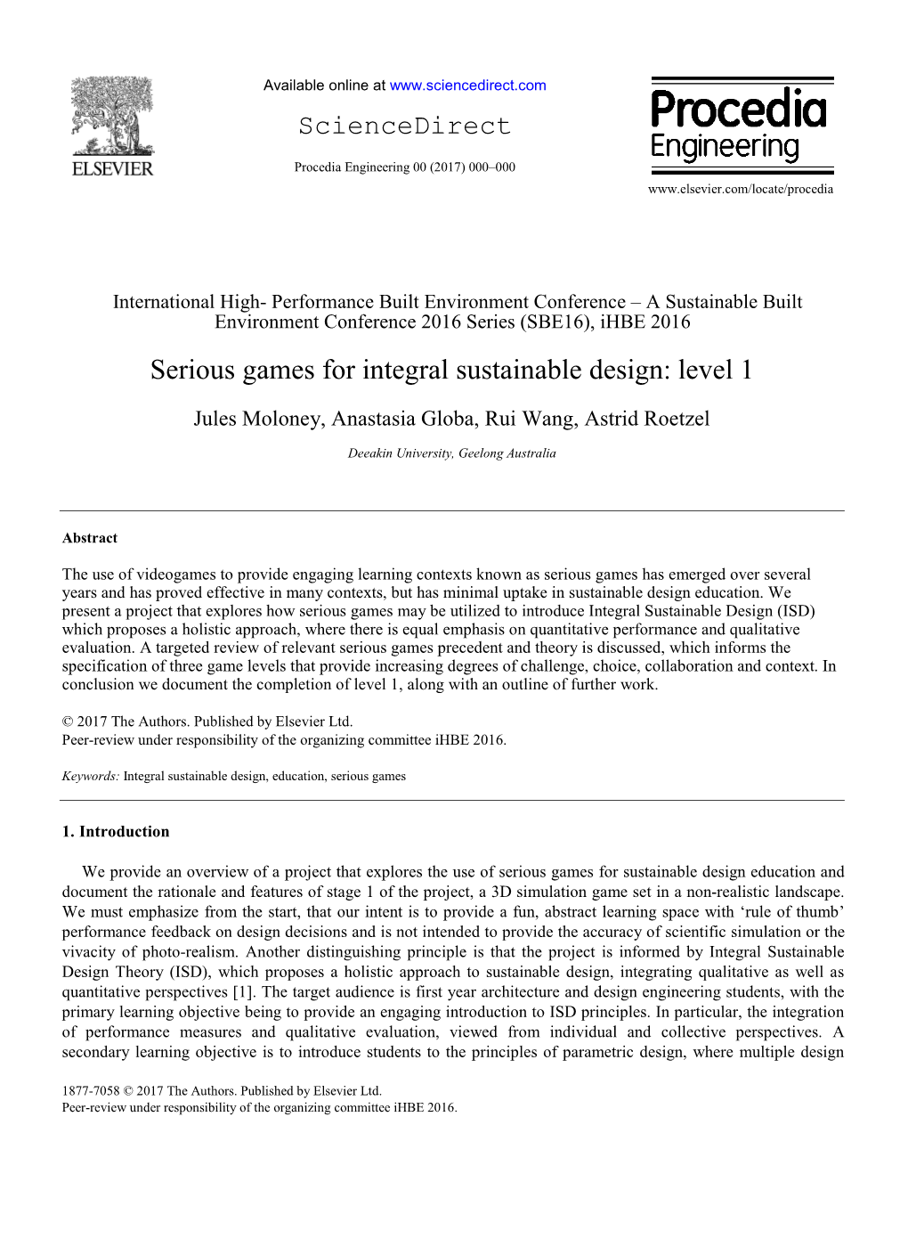 Serious Games for Integral Sustainable Design: Level 1