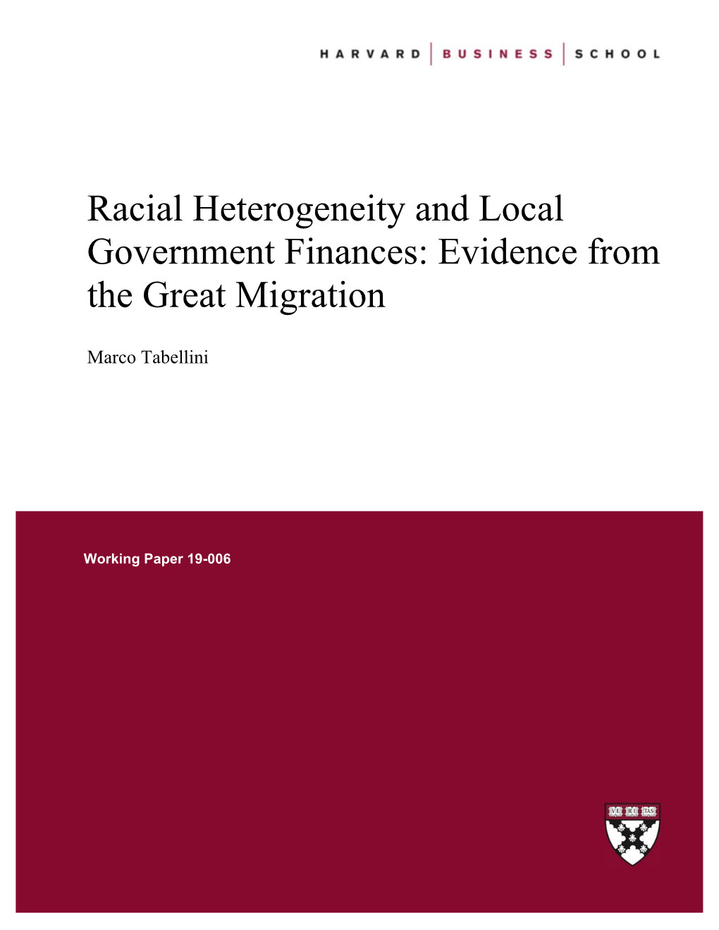 Racial Heterogeneity and Local Government Finances: Evidence from the Great Migration