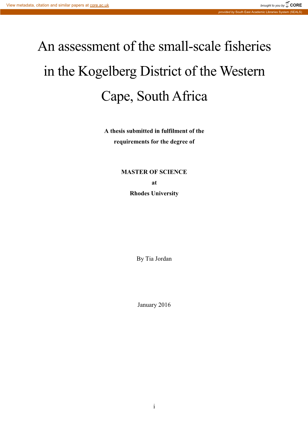 An Assessment of the Small-Scale Fisheries in the Kogelberg District of the Western Cape, South Africa