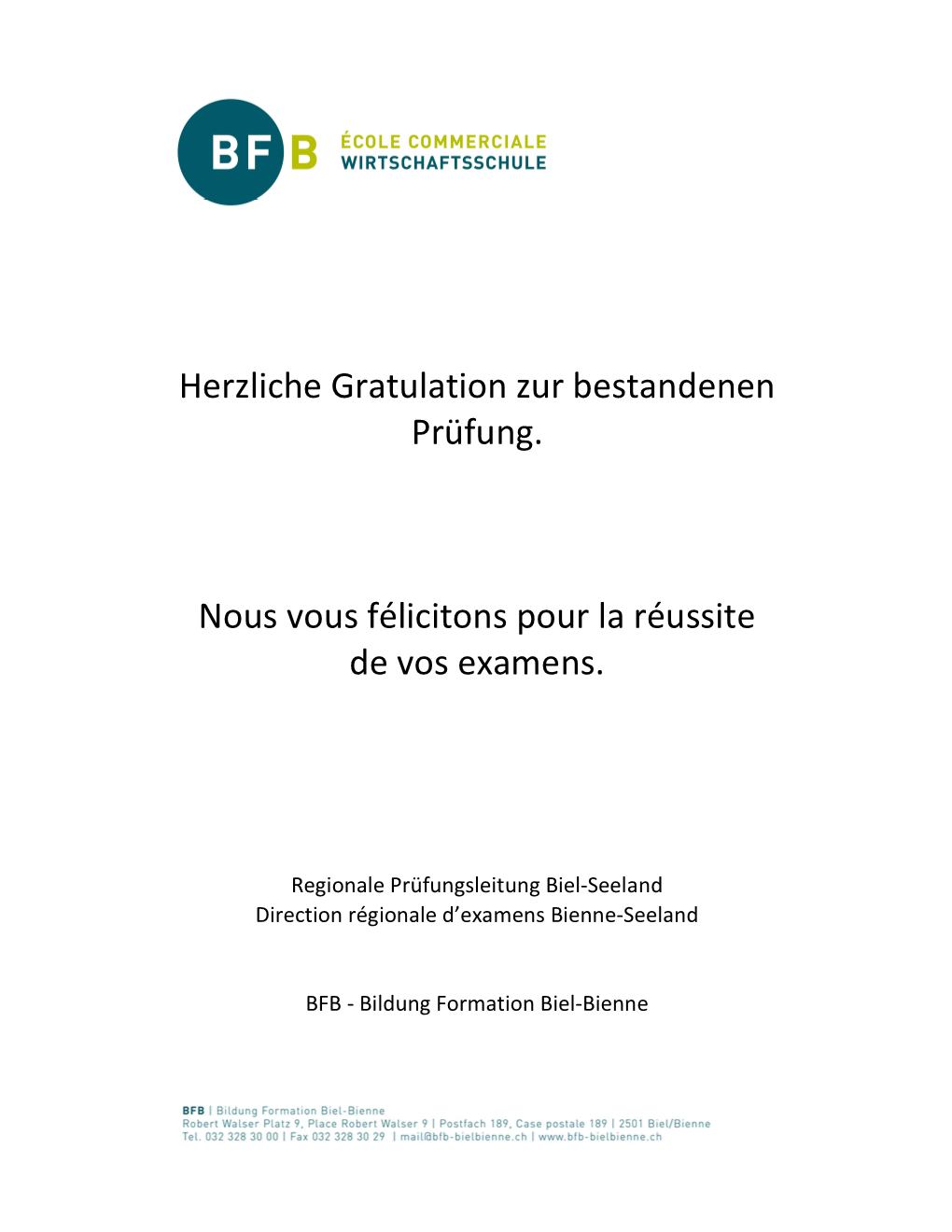 Herzliche Gratulation Zur Bestandenen Prüfung. Nous Vous