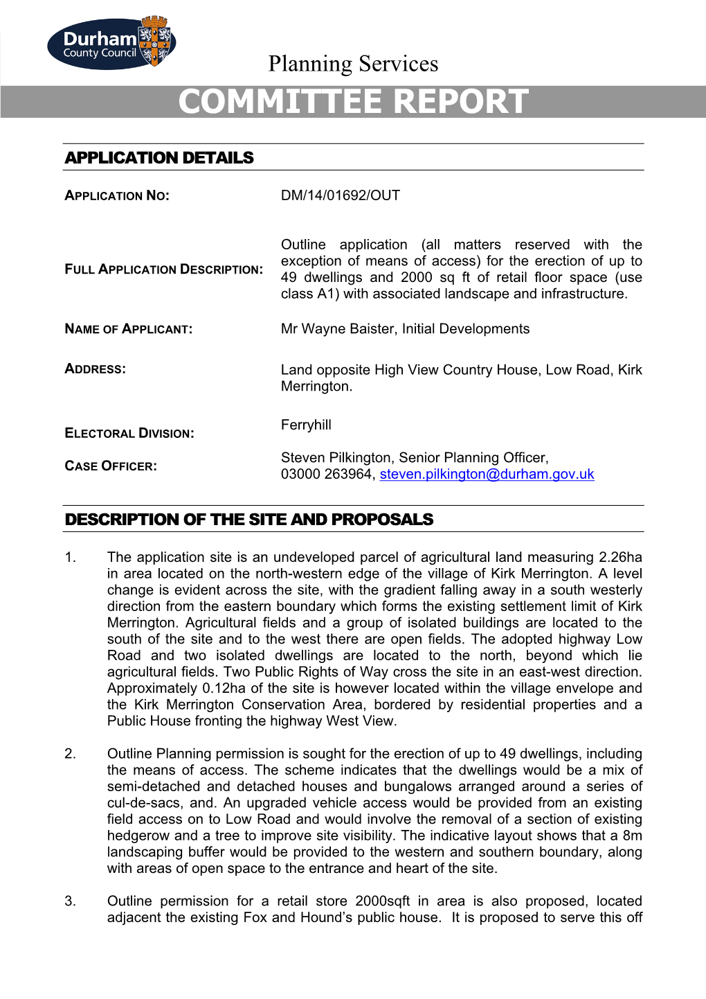 Land Opposite High View Country House Low Road Kirk Merrington.Pdf