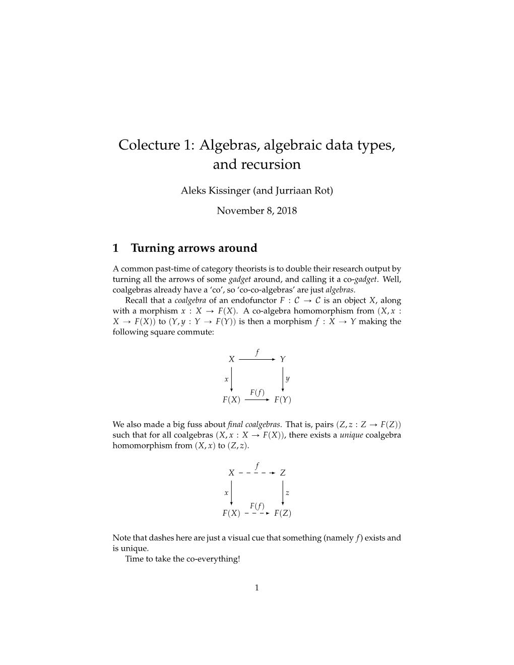 Colecture 1: Algebras, Algebraic Data Types, and Recursion