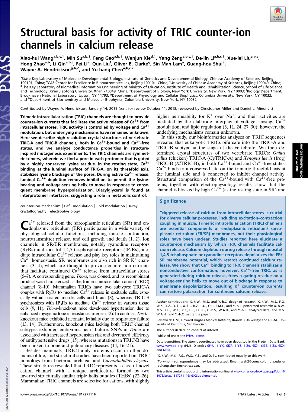 Structural Basis for Activity of TRIC Counter-Ion Channels in Calcium Release