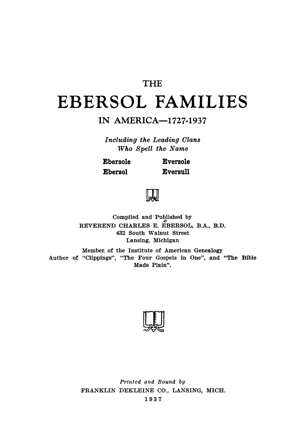 Ebersol Families in America-1727-1937