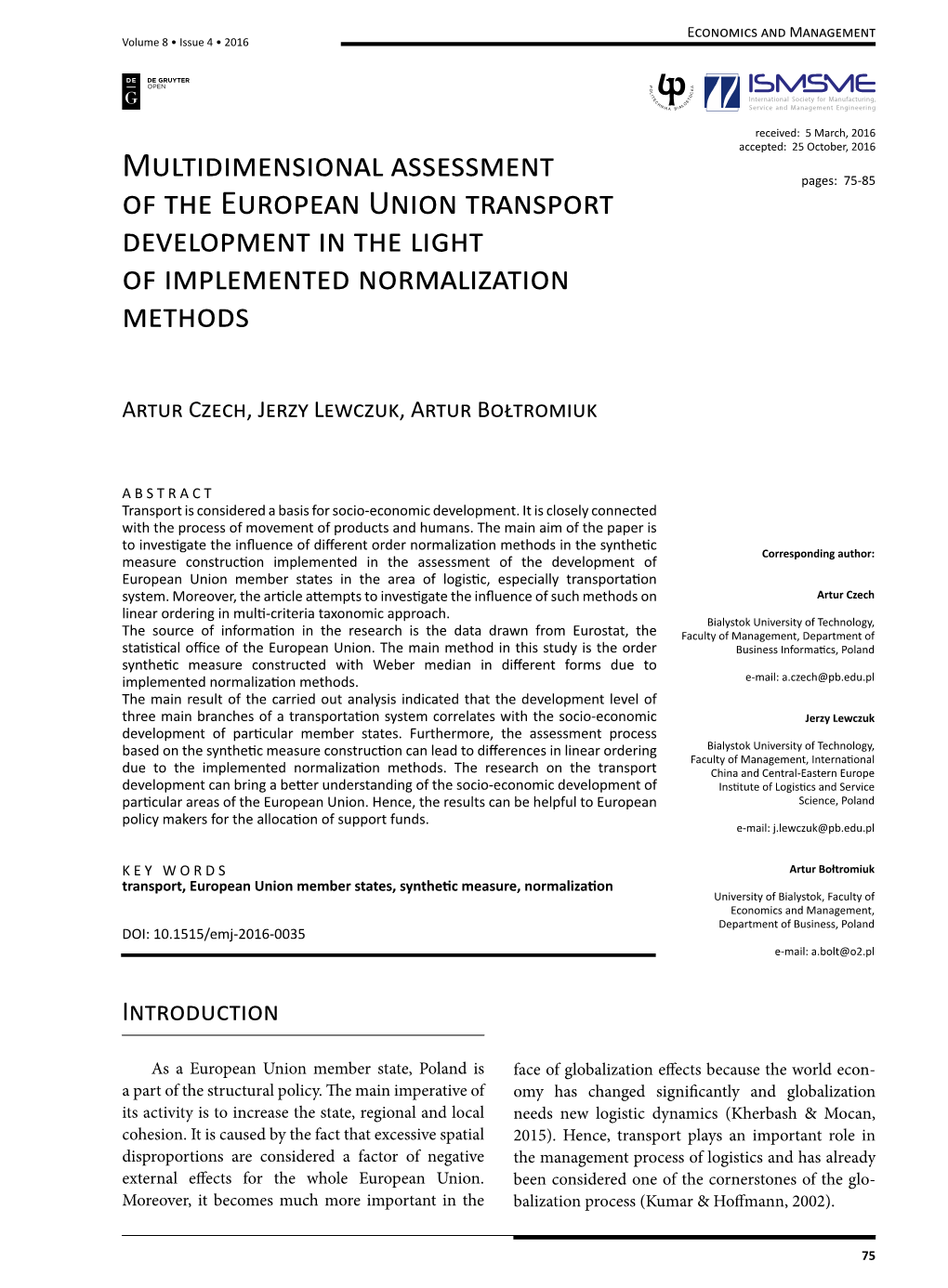 Multidimensional Assessment of the European Union Transport
