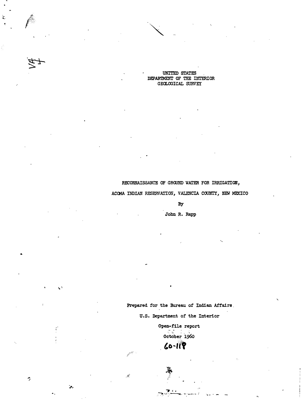 John R. Rapp \, Prepared for the Bureau of Indian Affairs U.S