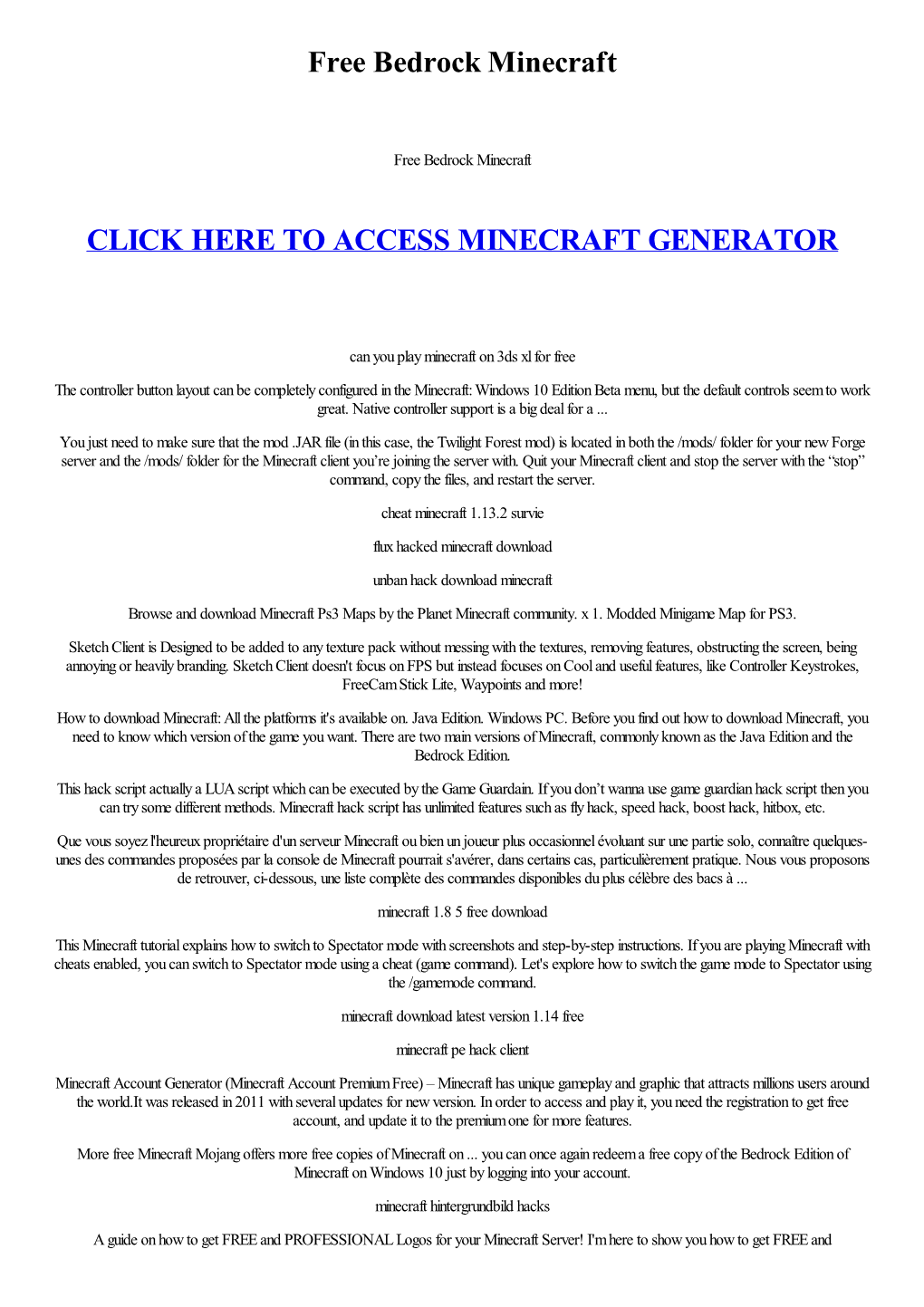 Free Bedrock Minecraft