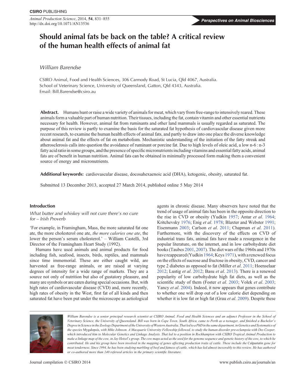 Should Animal Fats Be Back on the Table? a Critical Review of the Human Health Effects of Animal Fat