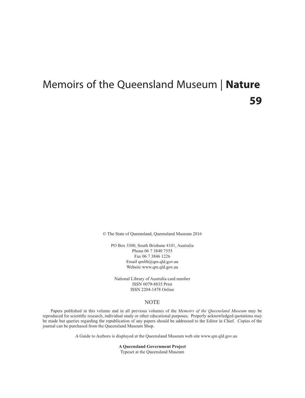 Memoirs of the Queensland Museum | Nature 59