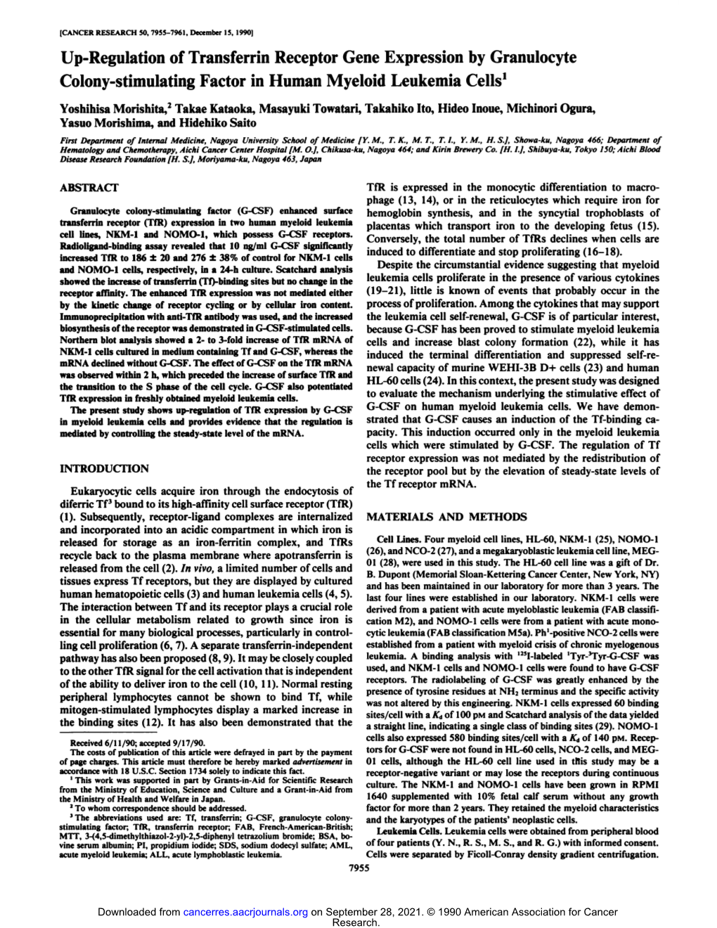 Up-Regulation of Transferrin Receptor Gene Expression by Granulocyte Colony-Stimulating Factor in Human Myeloid Leukemia Cells1