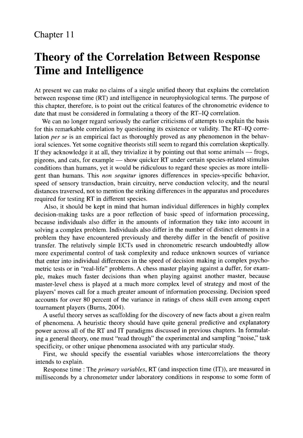 Theory of the Correlation Between Response Time and Intelligence