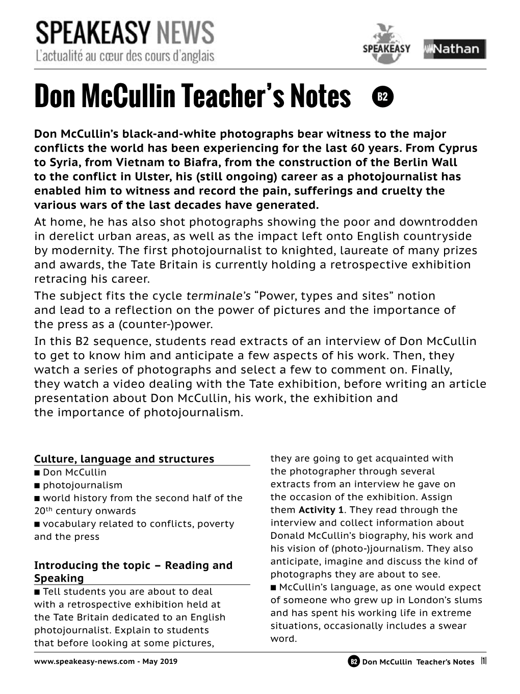 Don Mccullin Teacher's Notes