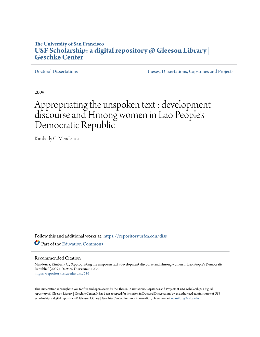 Development Discourse and Hmong Women in Lao People's Democratic Republic Kimberly C