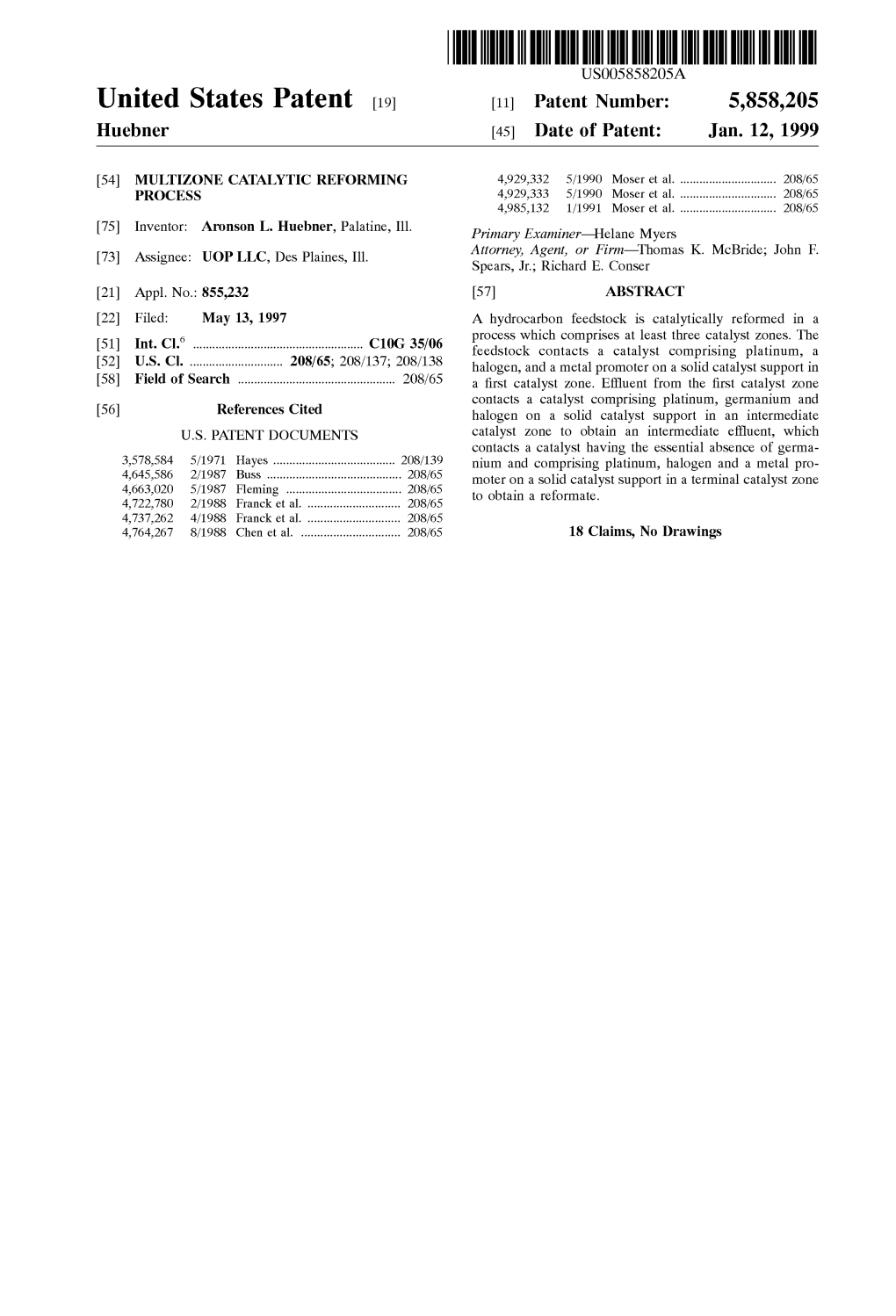 United States Patent (19) 11 Patent Number: 5,858,205 Huebner (45) Date of Patent: Jan