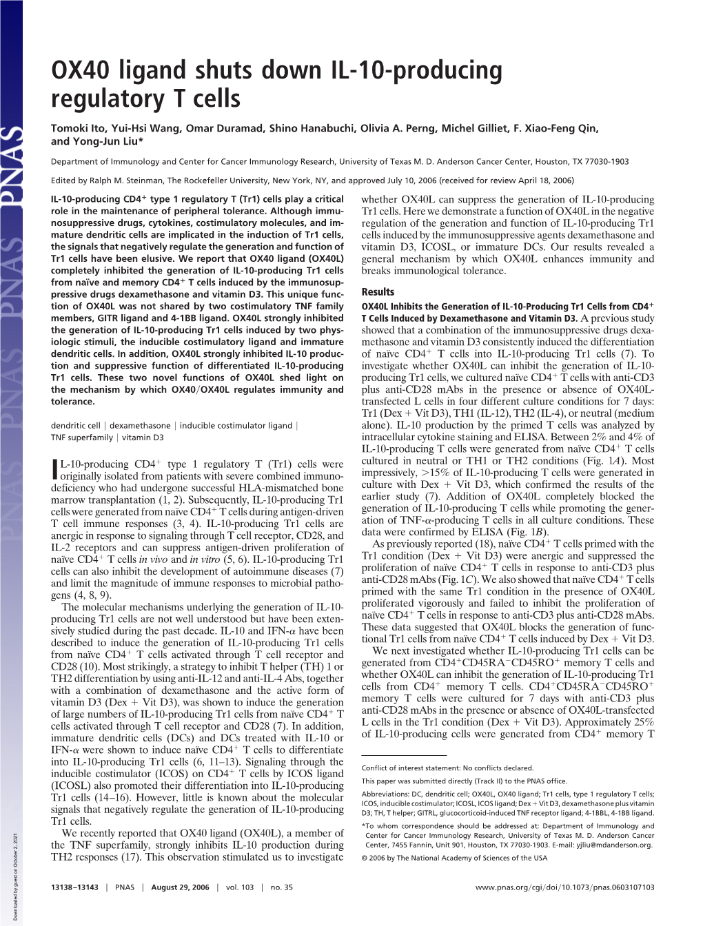 OX40 Ligand Shuts Down IL-10-Producing Regulatory T Cells