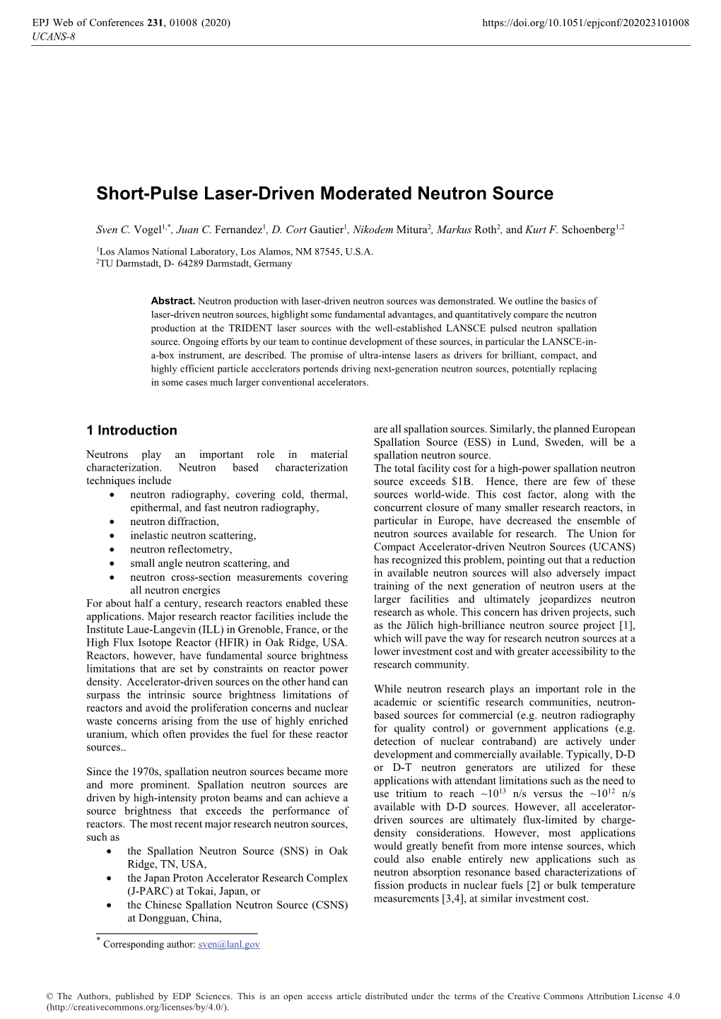 Short-Pulse Laser-Driven Moderated Neutron Source