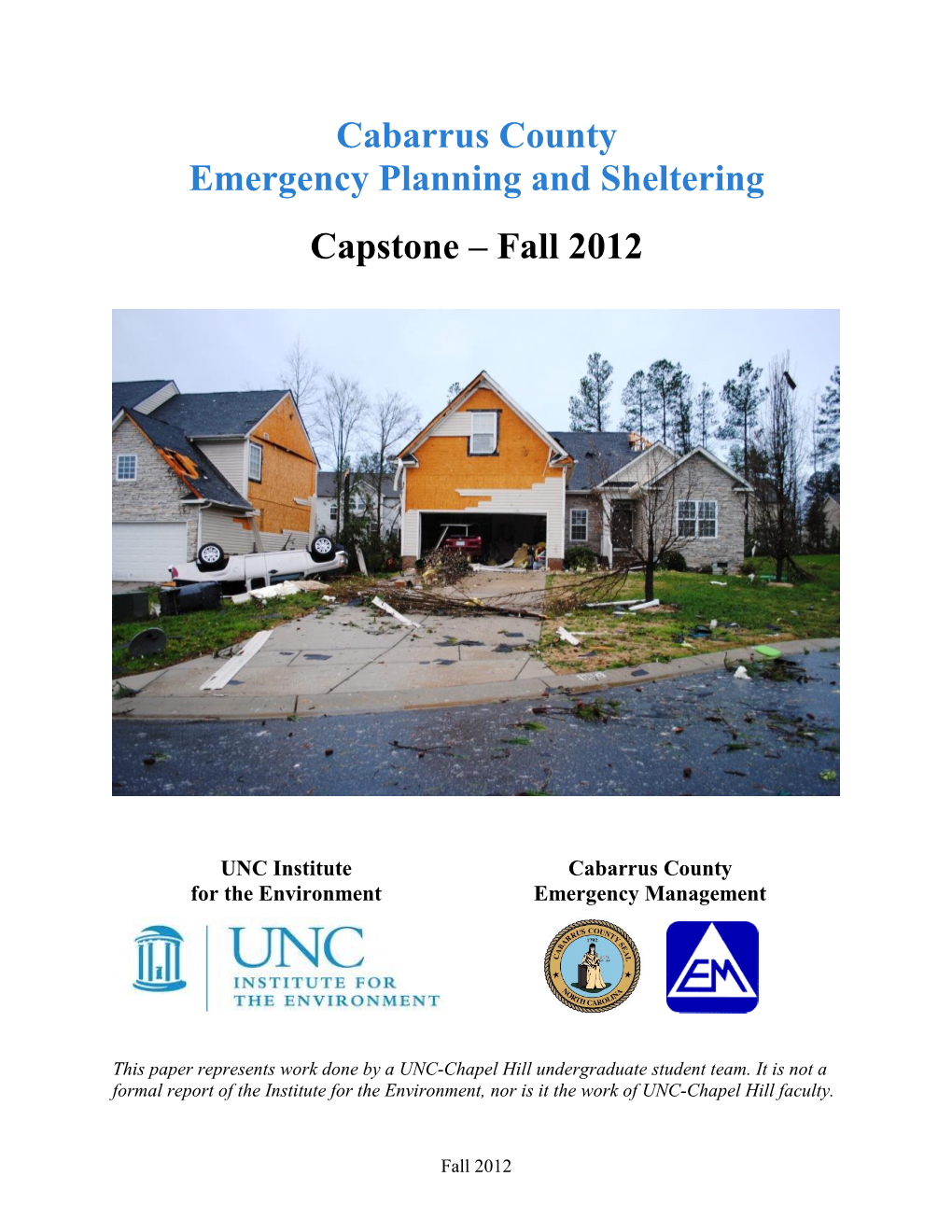 Cabarrus County Emergency Planning & Sheltering – Capstone
