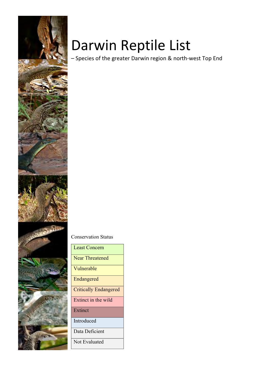 Darwin Reptile List – Species of the Greater Darwin Region & North-West Top End