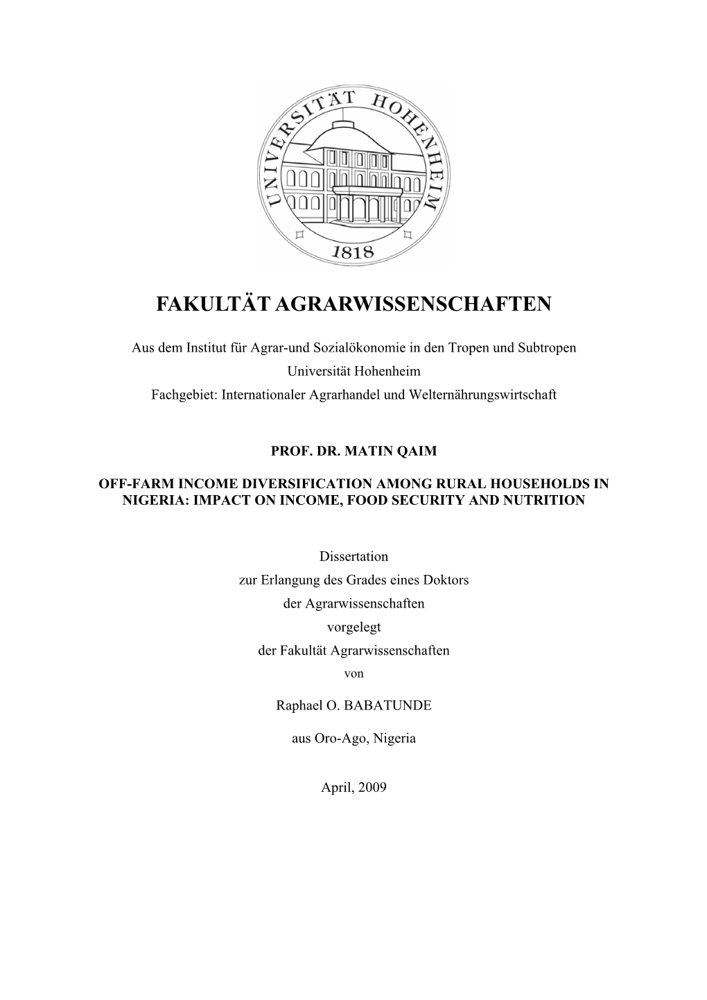 Fakultät Agrarwissenschaften