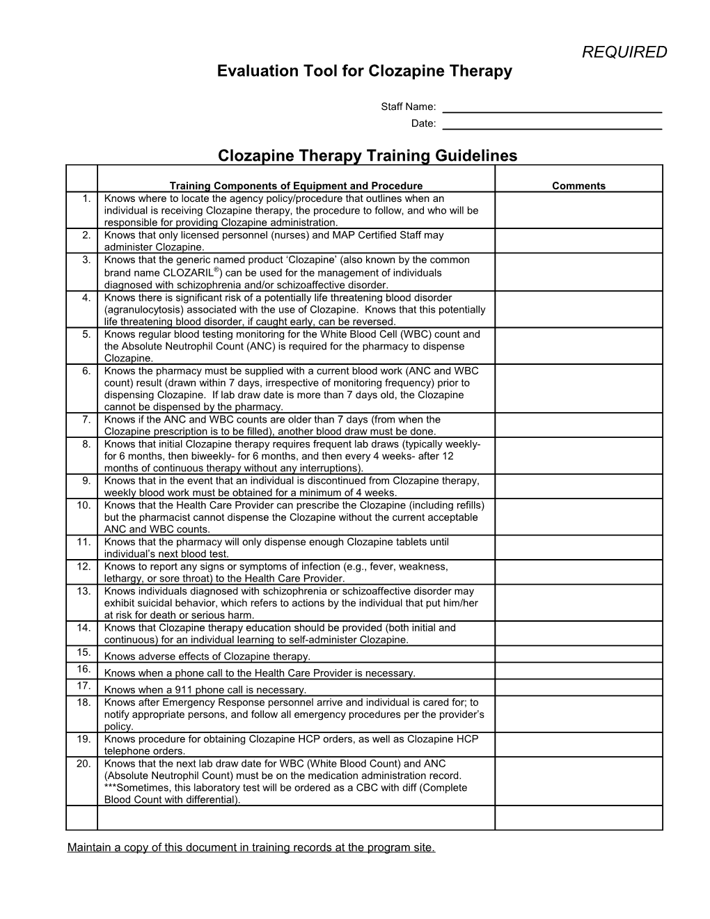 Clozapine Therapy Training Guidelines