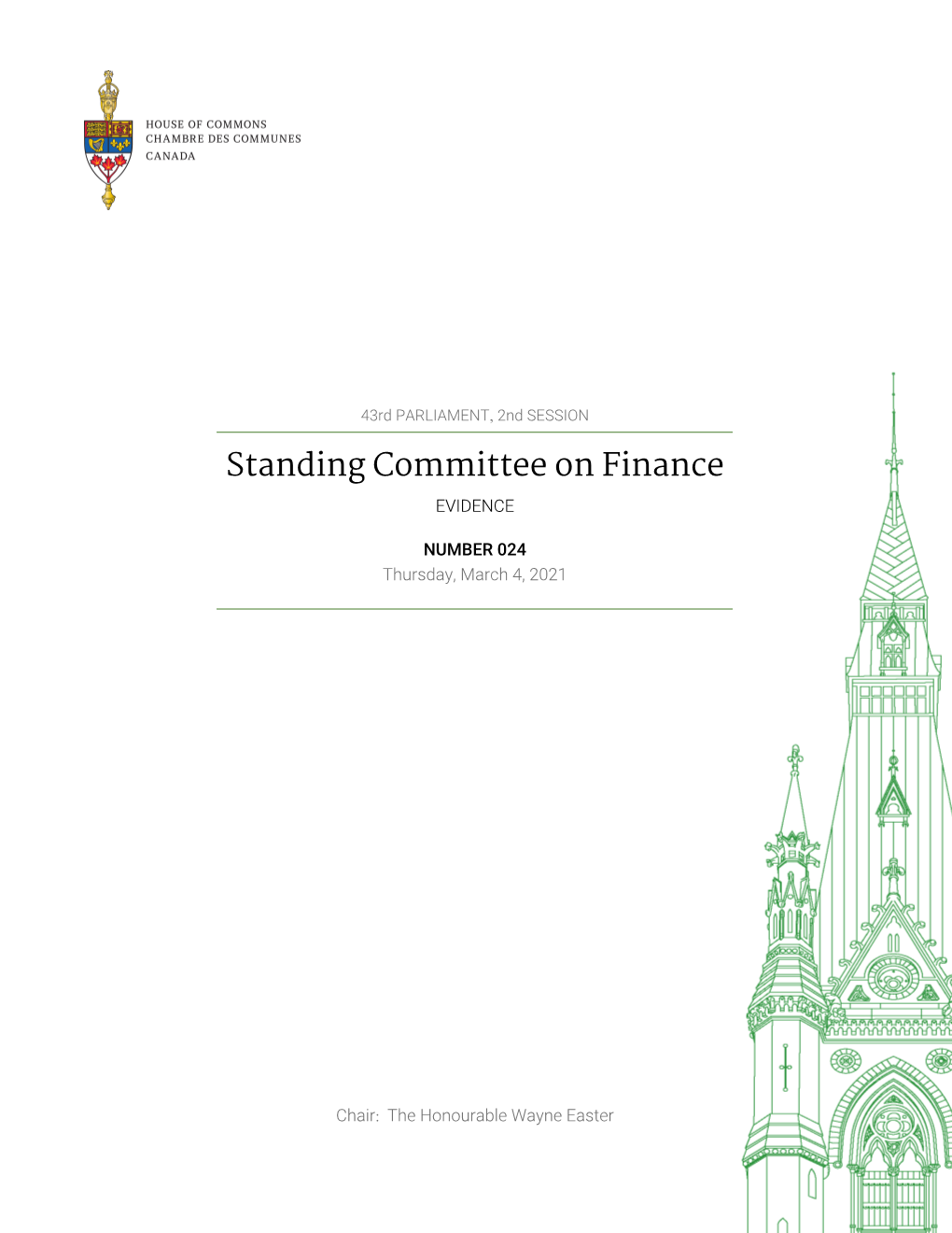 Evidence of the Standing Committee on Finance