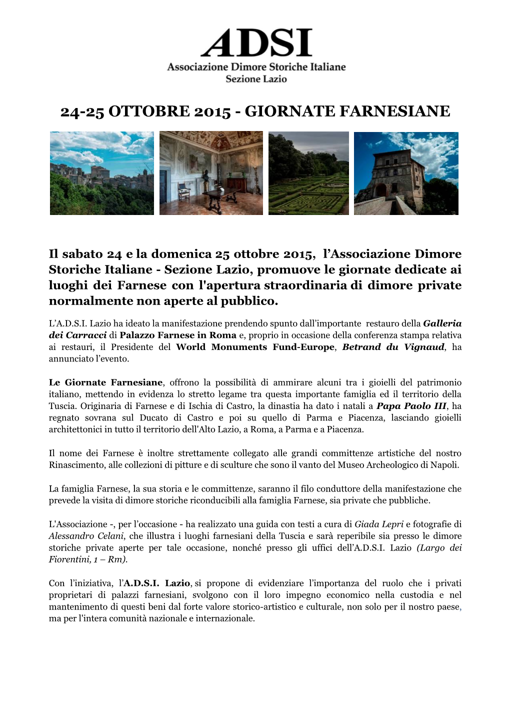 24-25 Ottobre 2015 - Giornate Farnesiane