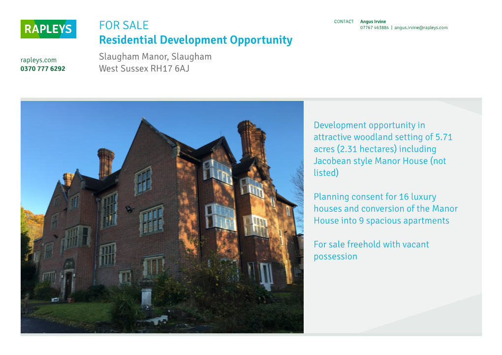 FOR SALE Residential Development Opportunity