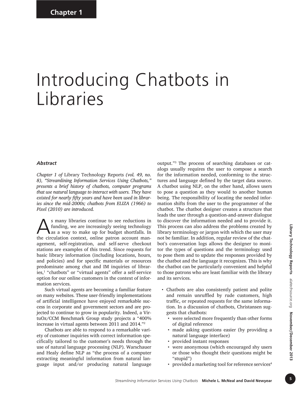 Introducing Chatbots in Libraries