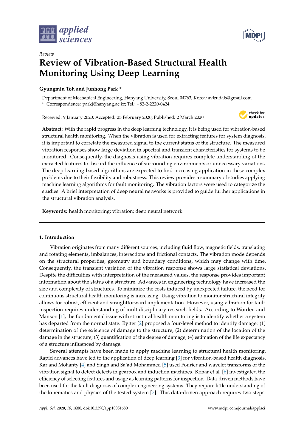 Review of Vibration-Based Structural Health Monitoring Using Deep Learning