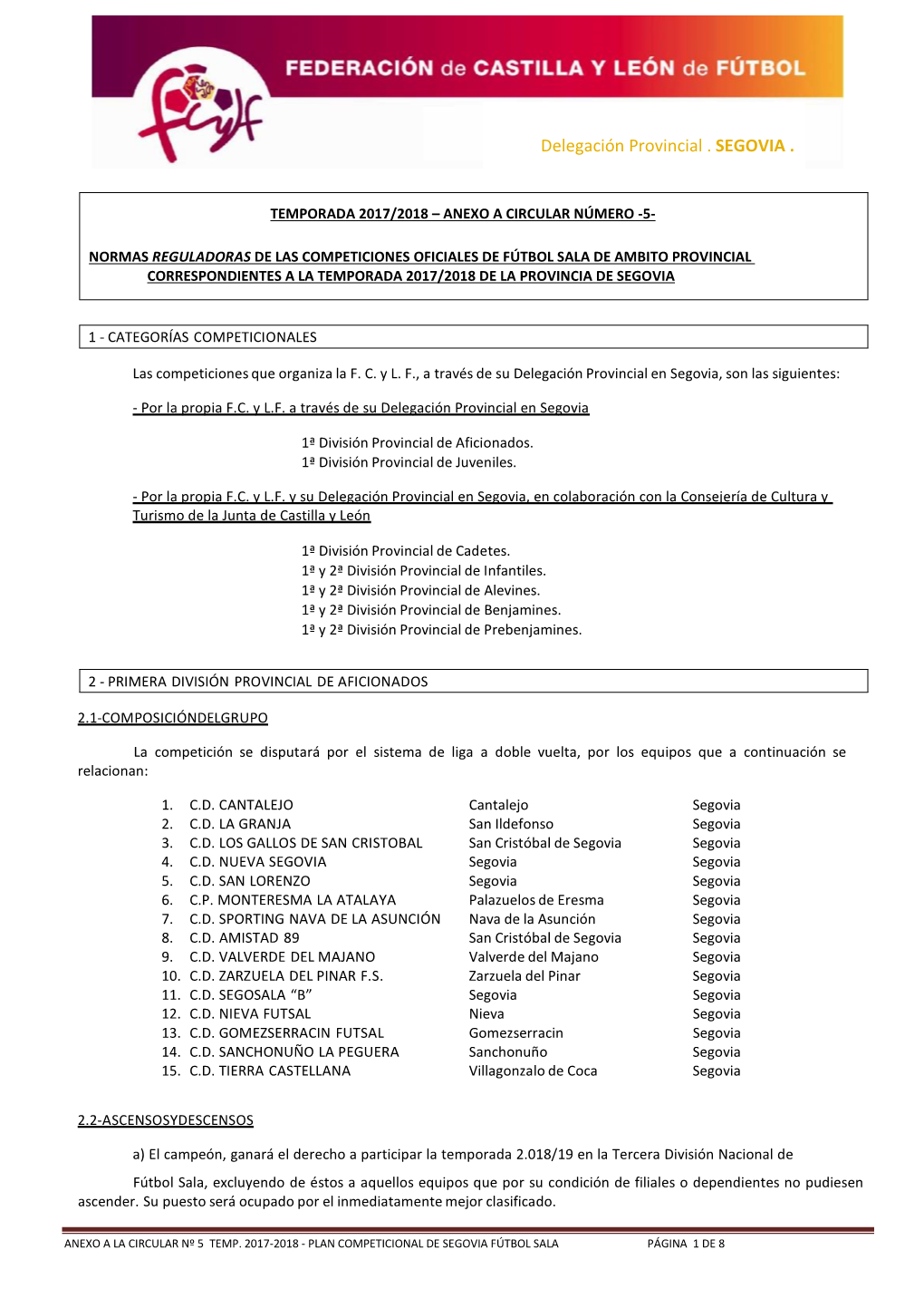 Circular Nº 2 Plan Competicional Futbol Sala