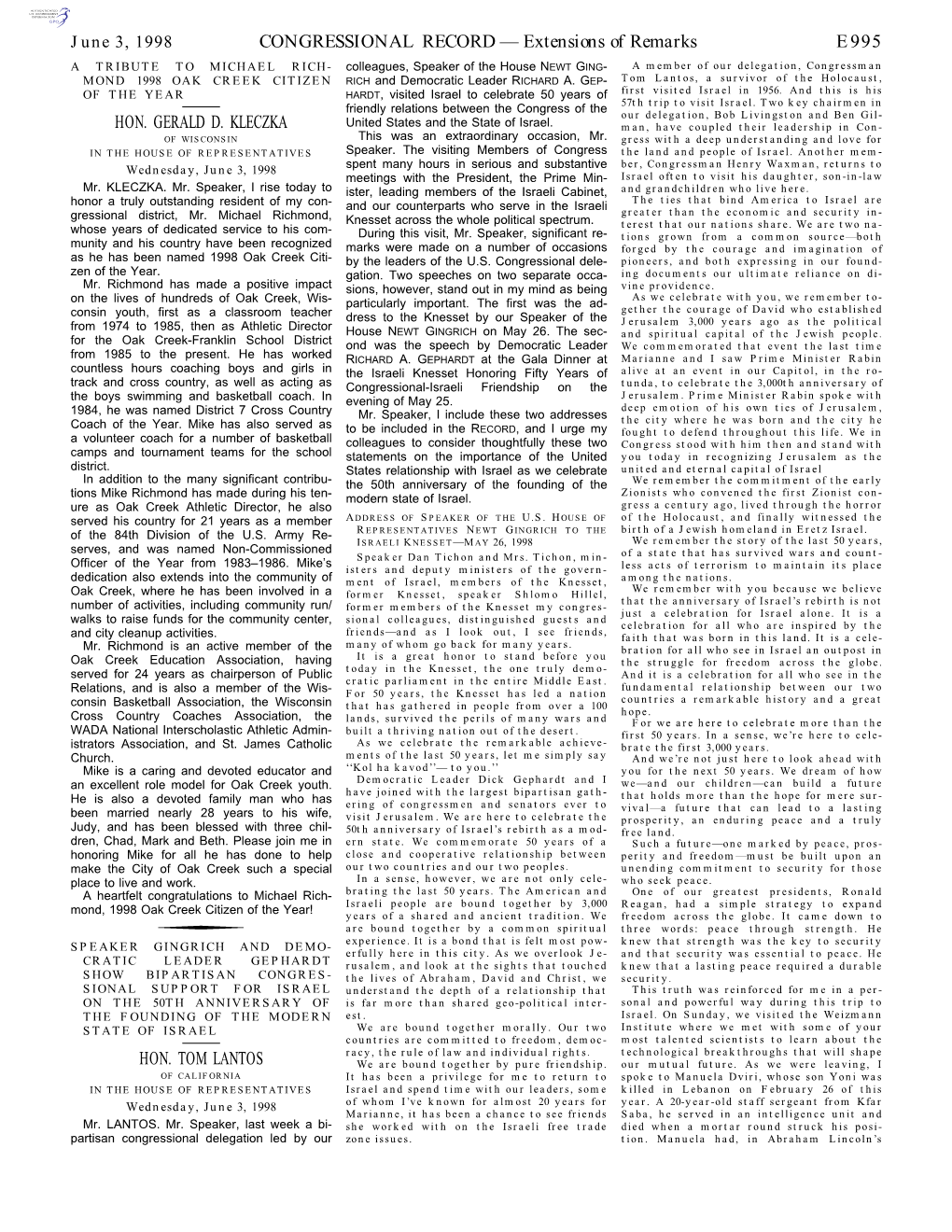 CONGRESSIONAL RECORD— Extensions of Remarks E995 HON