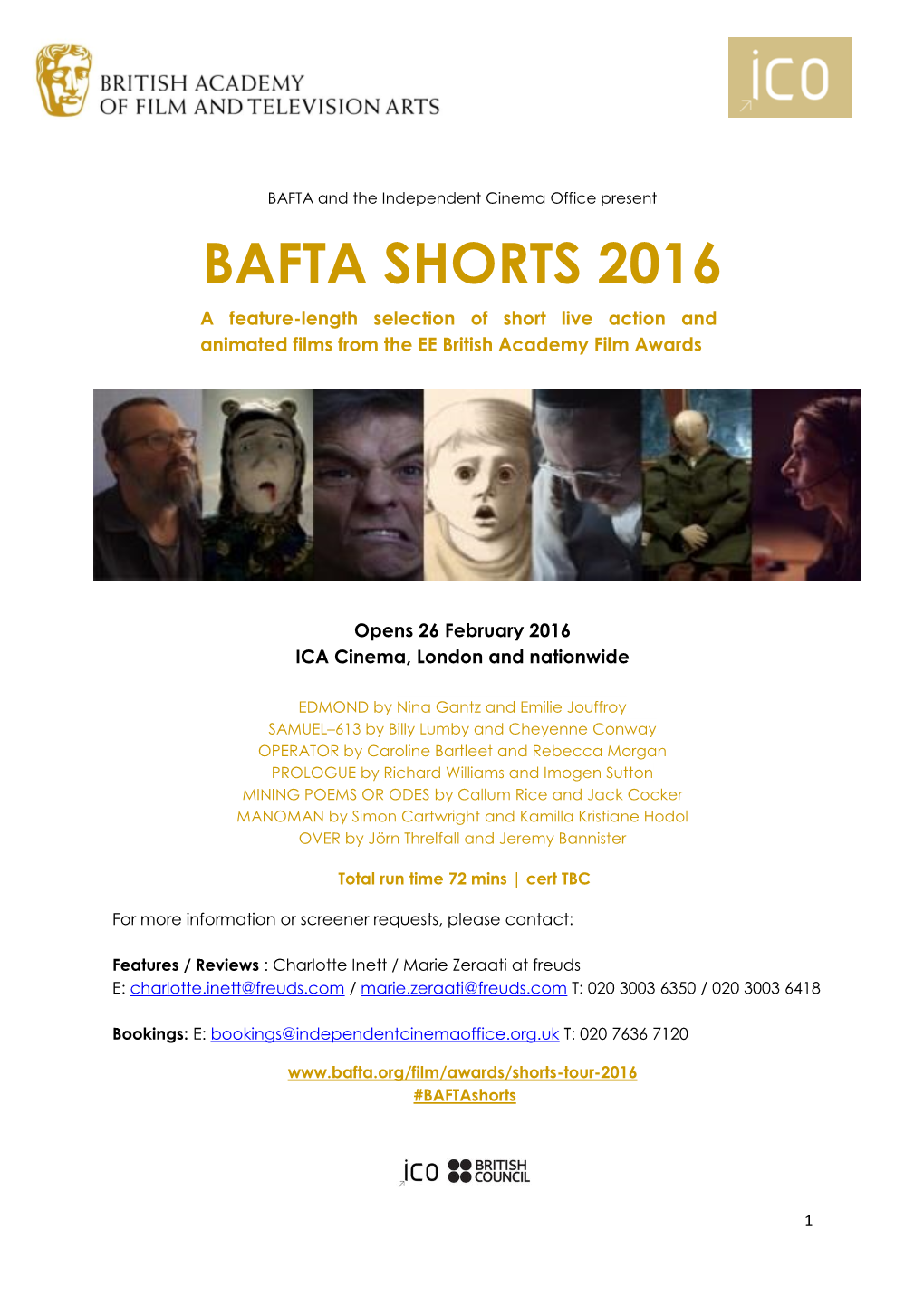 BAFTA SHORTS 2016 a Feature-Length Selection of Short Live Action and Animated Films from the EE British Academy Film Awards