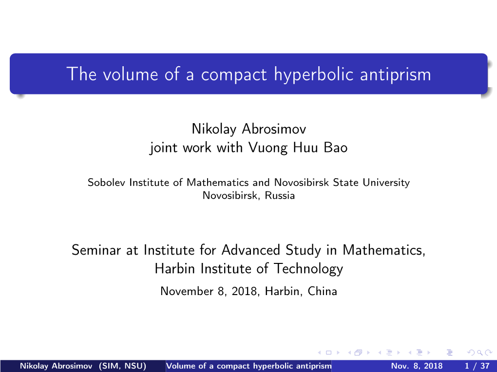 The Volume of a Compact Hyperbolic Antiprism
