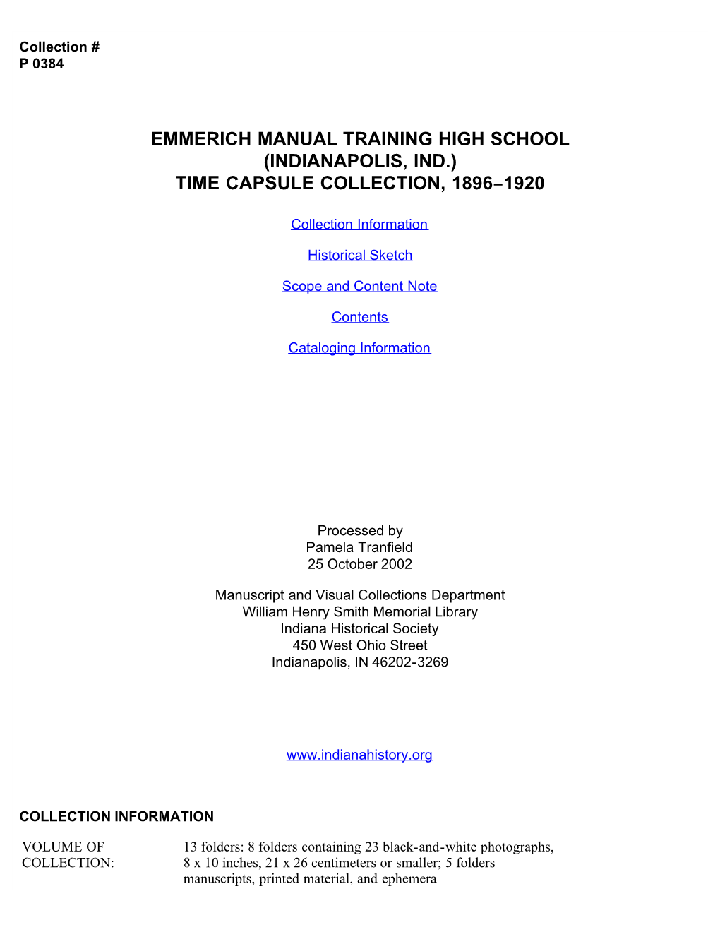P 0384 Emmerich Manual Training High School