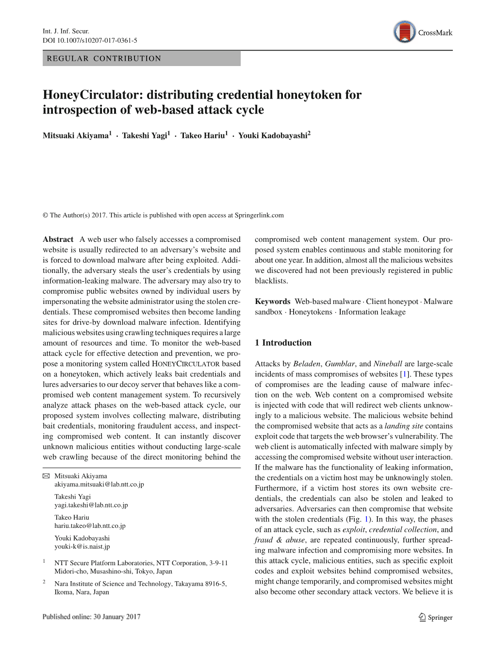 Distributing Credential Honeytoken for Introspection of Web-Based Attack Cycle