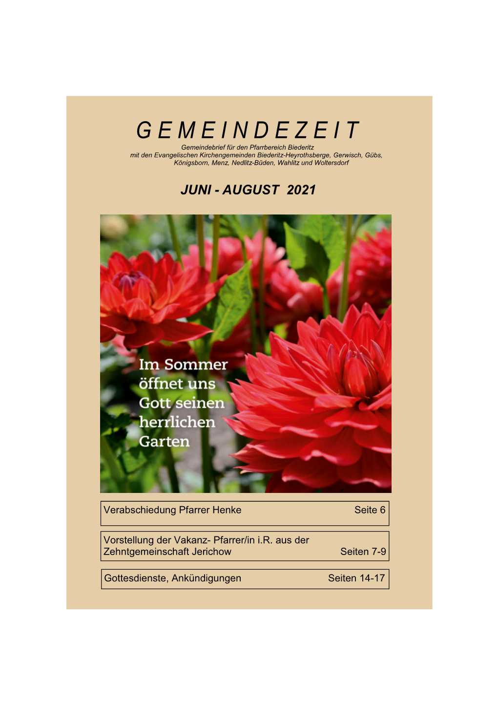 Gemeindezeit – Juni Bis August 2021