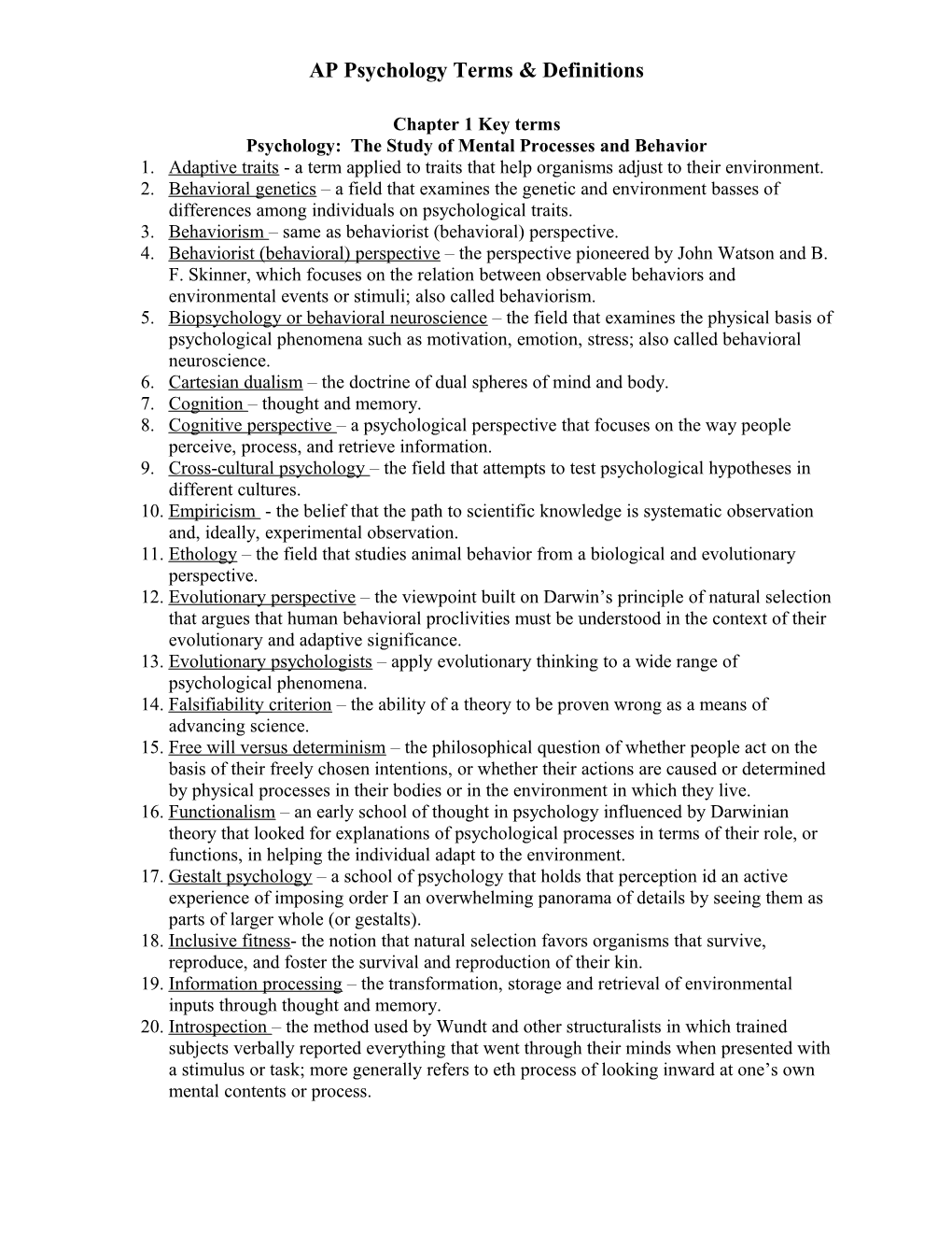 Chapter 1 Key Terms s1