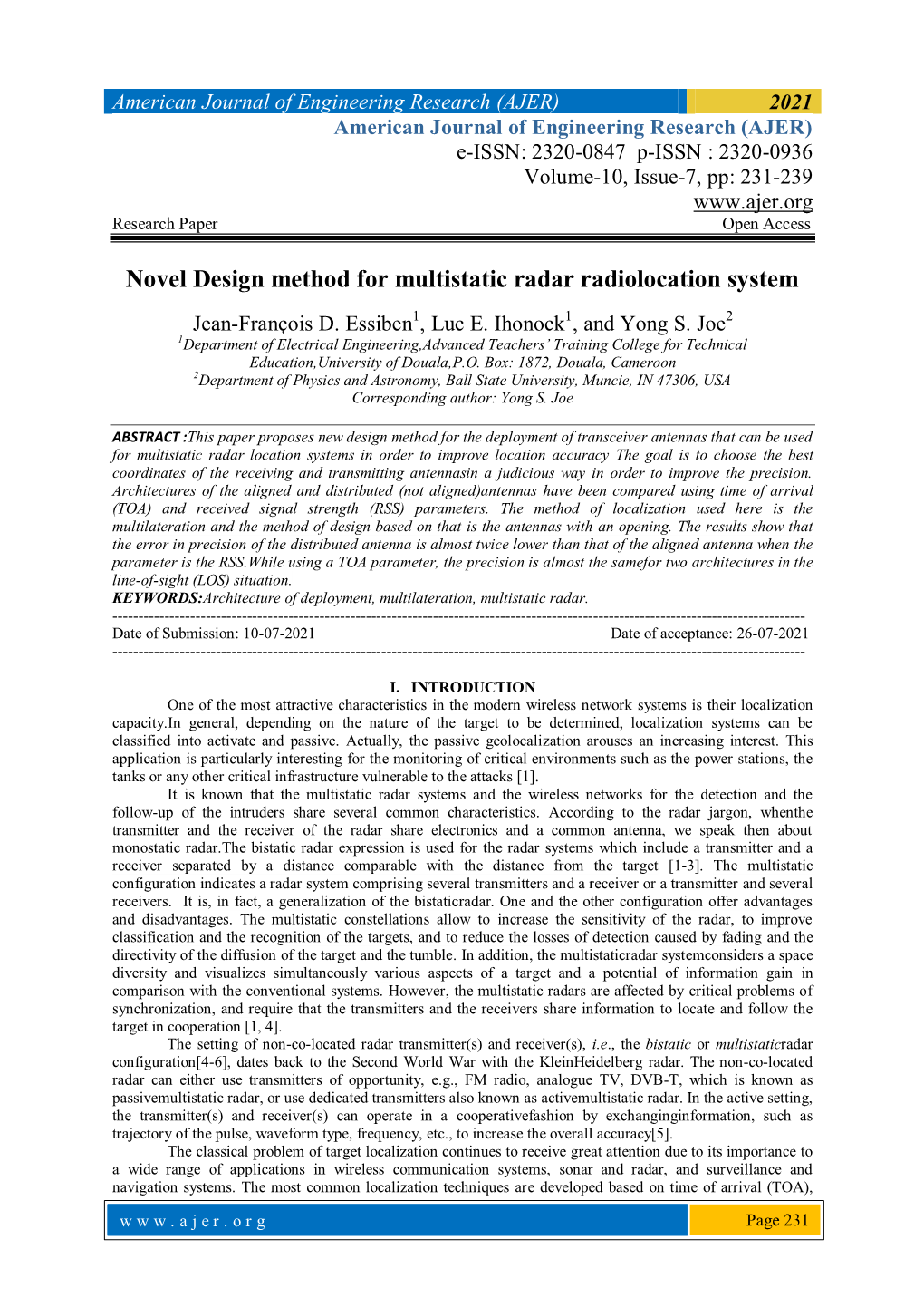 Novel Design Method for Multistatic Radar Radiolocation System