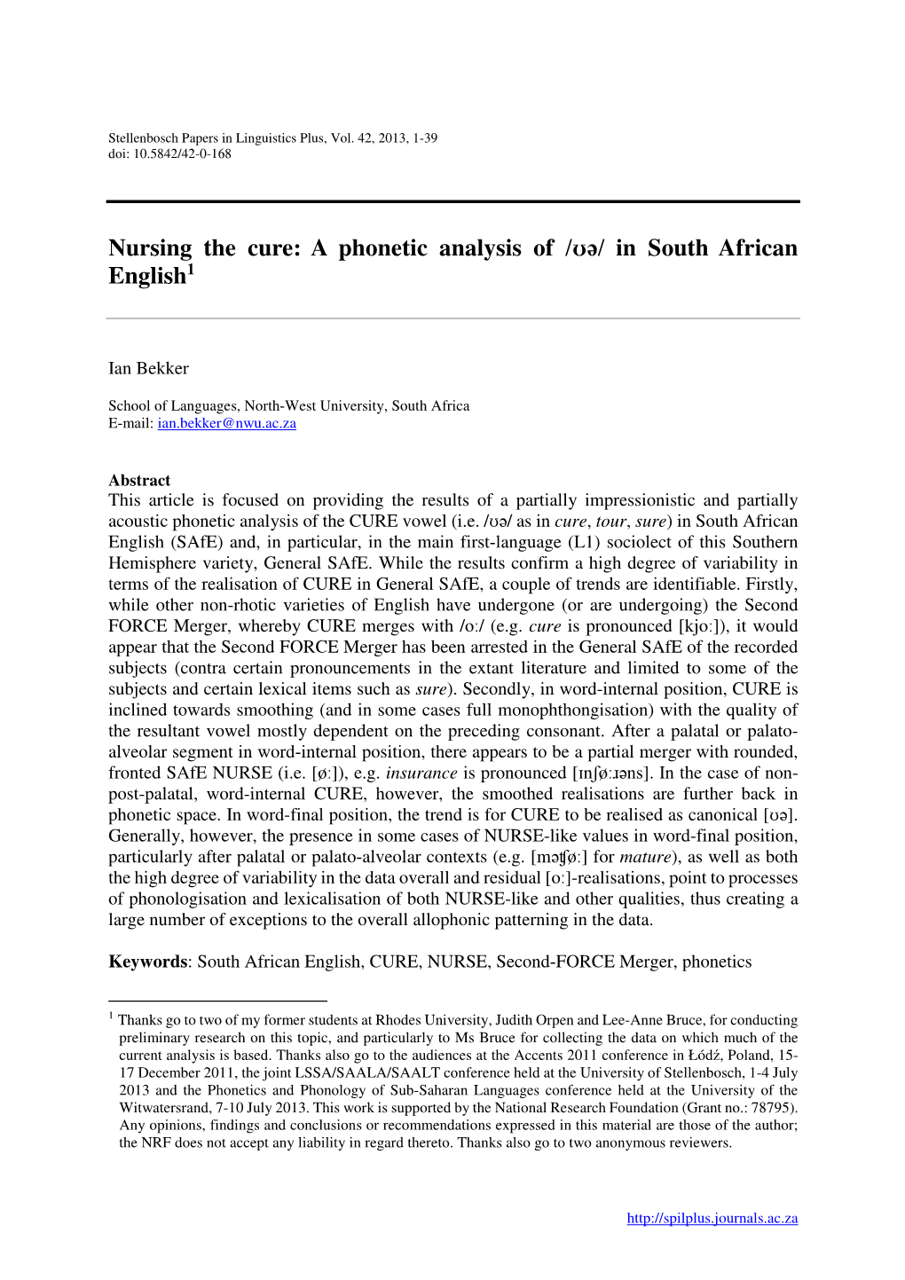 A Phonetic Analysis of /Ʊə/ in South African English1