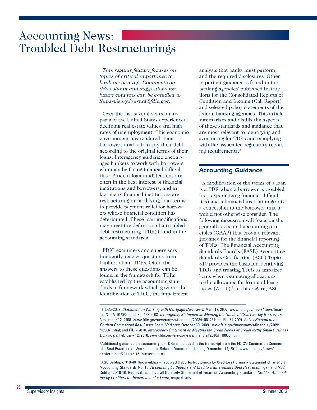Accounting News: Troubled Debt Restructurings