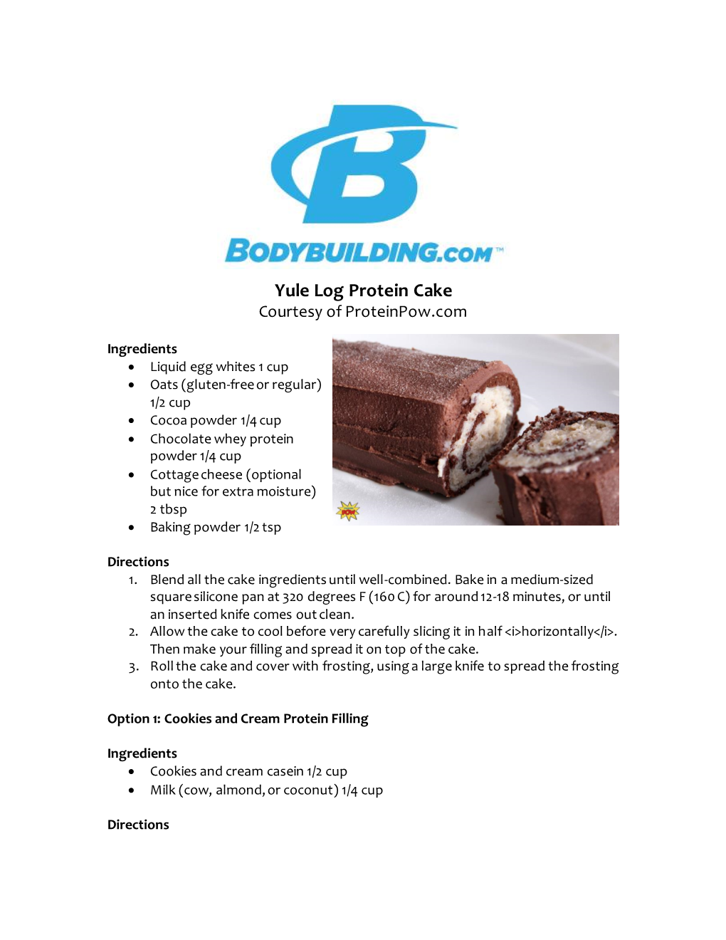 Yule Log Protein Cake Courtesy of Proteinpow.Com
